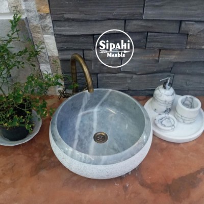 Gri Mermer Dışı Taramalı Bombeli Lavabo Gri Mermer Dışı Taramalı Bombeli Lavabo