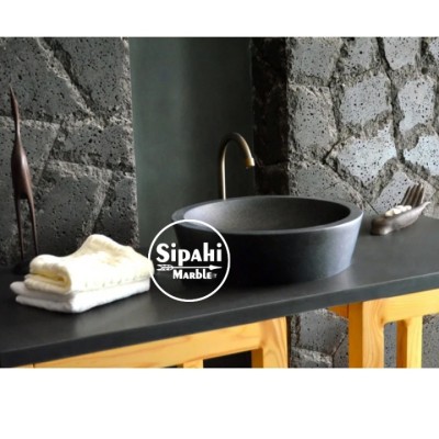 Bazalt Siyah Çanak Silindir Lavabo Bazalt Siyah Çanak Silindir Lavabo
