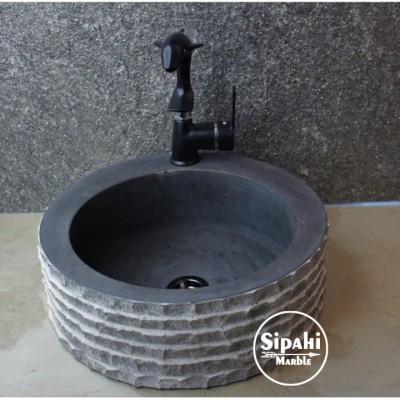 Bazalt Siyah Batarya Çıkışlı Dışı Patlatma Silindir Lavabo Bazalt Siyah Batarya Çıkışlı Dışı Patlatma Silindir Lavabo