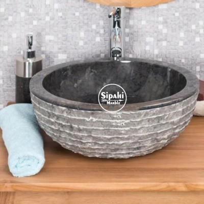 Siyah Mermer Dışı Çizik Patlatma Yuvarlak Lavabo Siyah Mermer Dışı Çizik Patlatma Yuvarlak Lavabo