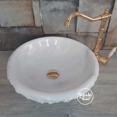 Kristal Beyaz Mermer Dışı Dikey Patlatma Çanak Lavabo Kristal Beyaz Mermer Dışı Dikey Patlatma Çanak Lavabo
