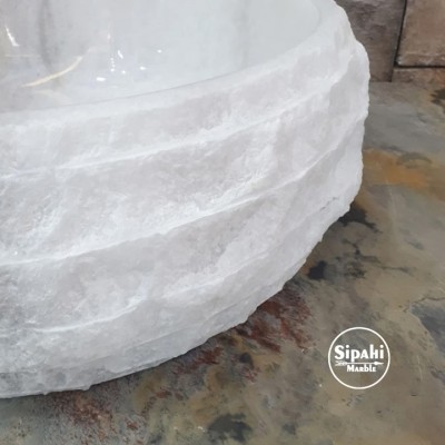 Kristal Beyaz Mermer Dışı Yatay Patlatma Bombeli Lavabo Kristal Beyaz Mermer Dışı Yatay Patlatma Bombeli Lavabo