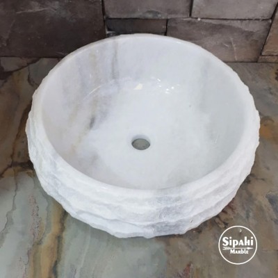 Kristal Beyaz Mermer Dışı Yatay Patlatma Bombeli Lavabo Kristal Beyaz Mermer Dışı Yatay Patlatma Bombeli Lavabo