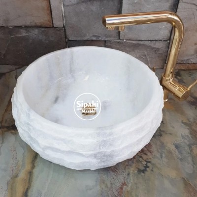 Kristal Beyaz Mermer Dışı Yatay Patlatma Bombeli Lavabo Kristal Beyaz Mermer Dışı Yatay Patlatma Bombeli Lavabo