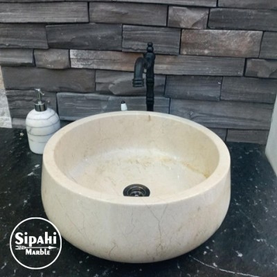 Bej Mermer Oval Silindir Lavabo Bej Mermer Oval Silindir Lavabo