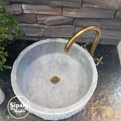 Gri Mermer Dışı İnce Patlatma Silindir Lavabo Gri Mermer Dışı İnce Patlatma Silindir Lavabo