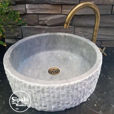 Gri Mermer Dışı İnce Patlatma Silindir Lavabo Gri Mermer Dışı İnce Patlatma Silindir Lavabo