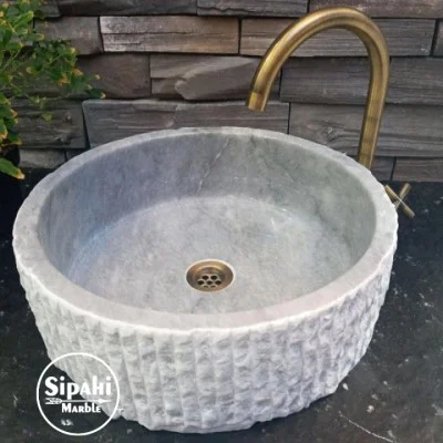 Gri Mermer Dışı İnce Patlatma Silindir Lavabo Gri Mermer Dışı İnce Patlatma Silindir Lavabo
