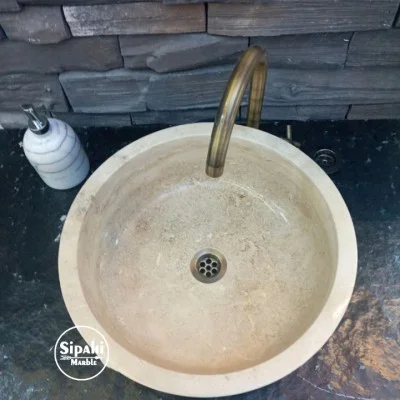 Traverten Dışı Taramalı V Çanak Lavabo Traverten Dışı Taramalı V Çanak Lavabo