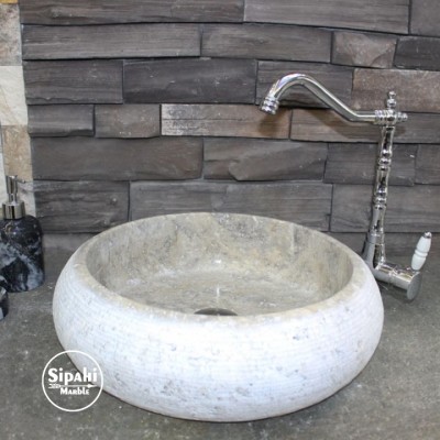 Gümüş Traverten Özel Dizayn Bombeli Lavabo Gümüş Traverten Özel Dizayn Bombeli Lavabo