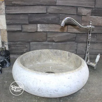 Gümüş Traverten Özel Dizayn Bombeli Lavabo Gümüş Traverten Özel Dizayn Bombeli Lavabo