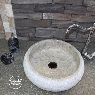 Gümüş Traverten Özel Dizayn Bombeli Lavabo Gümüş Traverten Özel Dizayn Bombeli Lavabo