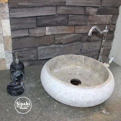 Gümüş Traverten Özel Dizayn Bombeli Lavabo Gümüş Traverten Özel Dizayn Bombeli Lavabo