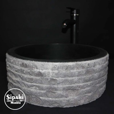 Bazalt Siyah Dışı Çizik Patlatma Silindir Lavabo Bazalt Siyah Dışı Çizik Patlatma Silindir Lavabo