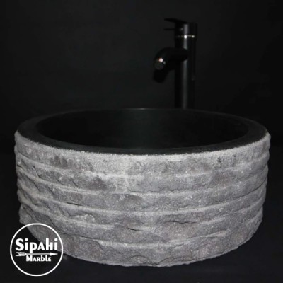 Bazalt Siyah Dışı Çizik Patlatma Silindir Lavabo Bazalt Siyah Dışı Çizik Patlatma Silindir Lavabo