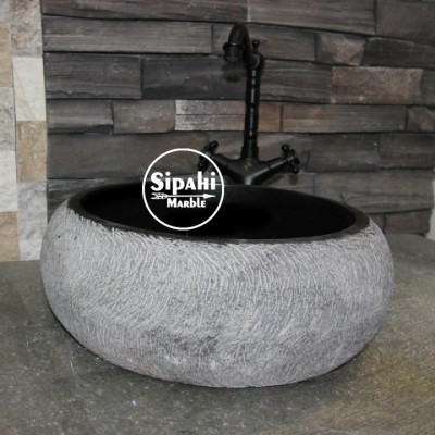 Bazalt Siyah Mucartalı Gizli Giderli Bombeli Lavabo Bazalt Siyah Mucartalı Gizli Giderli Bombeli Lavabo
