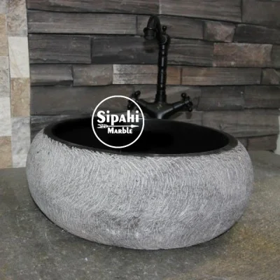 Bazalt Siyah Mucartalı Gizli Giderli Bombeli Lavabo Bazalt Siyah Mucartalı Gizli Giderli Bombeli Lavabo