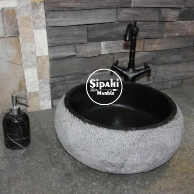 Bazalt Siyah Mucartalı Gizli Giderli Bombeli Lavabo Bazalt Siyah Mucartalı Gizli Giderli Bombeli Lavabo