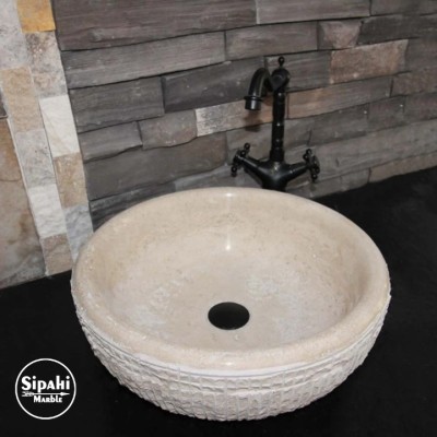 Klasik Traverten Dikey Patlatma Lavabo Klasik Traverten Dikey Patlatma Lavabo