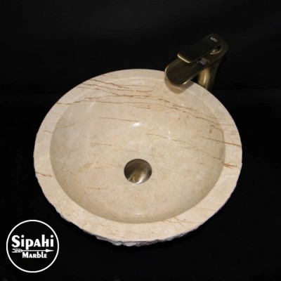 Bej Mermer Dışı Doğal Patlatma Lavabo Bej Mermer Dışı Doğal Patlatma Lavabo
