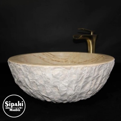 Bej Mermer Dışı Doğal Patlatma Lavabo Bej Mermer Dışı Doğal Patlatma Lavabo