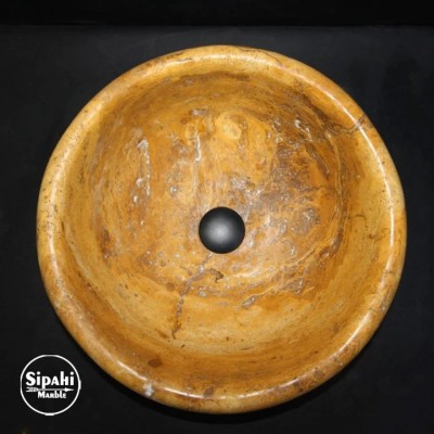 Sarı Traverten Çanak Başlıklı Lavabo Sarı Traverten Çanak Başlıklı Lavabo