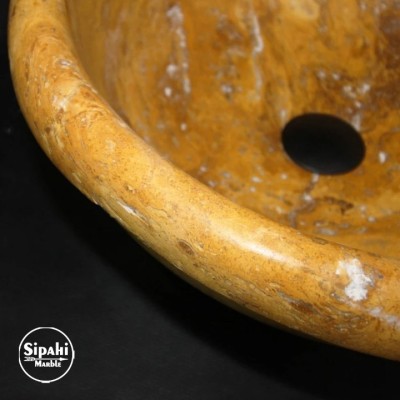 Sarı Traverten Çanak Başlıklı Lavabo Sarı Traverten Çanak Başlıklı Lavabo