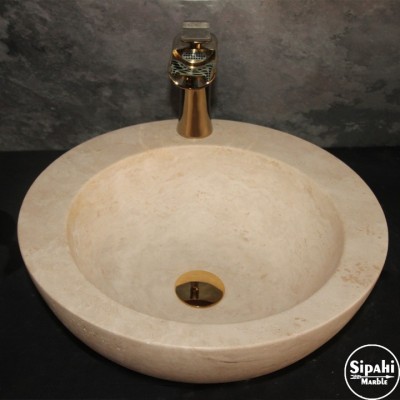 Traverten Batarya Çıkışlı Yuvarlak Tasarım Lavabo Traverten Batarya Çıkışlı Yuvarlak Tasarım Lavabo