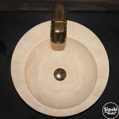 Traverten Batarya Çıkışlı Yuvarlak Tasarım Lavabo Traverten Batarya Çıkışlı Yuvarlak Tasarım Lavabo