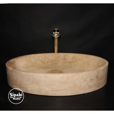 Traverten Gizli Giderli Oval Tasarım Lavabo Traverten Gizli Giderli Oval Tasarım Lavabo