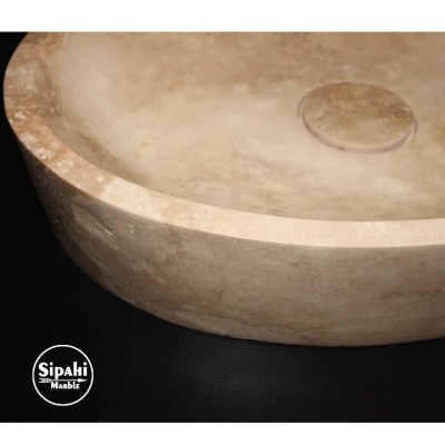Traverten Gizli Giderli Oval Tasarım Lavabo Traverten Gizli Giderli Oval Tasarım Lavabo