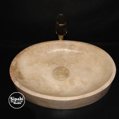 Traverten Gizli Giderli Oval Tasarım Lavabo Traverten Gizli Giderli Oval Tasarım Lavabo