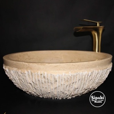 Traverten Dikey Patlatma Tasarım Lavabo Traverten Dikey Patlatma Tasarım Lavabo