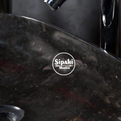 Akşehir Siyah Bombeli Kayık Mermer Lavabo Akşehir Siyah Bombeli Kayık Mermer Lavabo