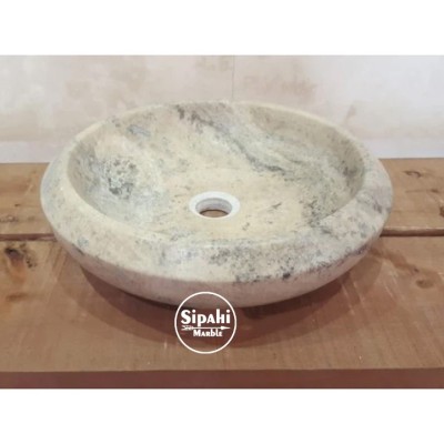 Gümüş Traverten Basık Kenar Yuvarlak Lavabo Gümüş Traverten Basık Kenar Yuvarlak Lavabo