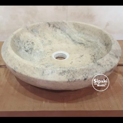 Gümüş Traverten Basık Kenar Yuvarlak Lavabo Gümüş Traverten Basık Kenar Yuvarlak Lavabo