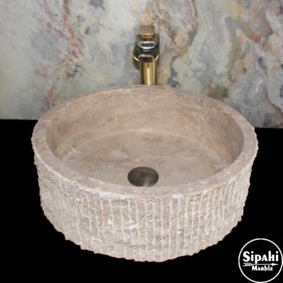 Noche Traverten Silindir Dikey Patlatma Lavabo Noche Traverten Silindir Dikey Patlatma Lavabo