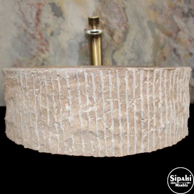 Noche Traverten Silindir Dikey Patlatma Lavabo