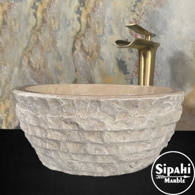 Bej Mermer Dışı Tarama Kalın Kenar Lavabo Bej Mermer Dışı Tarama Kalın Kenar Lavabo