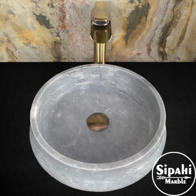 Gri Mermer Basık Armut Lavabo Gri Mermer Basık Armut Lavabo