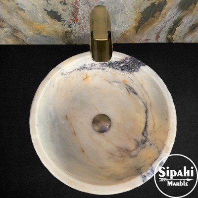 Menekşe Sarılı Mermer Çanak Lavabo Menekşe Sarılı Mermer Çanak Lavabo