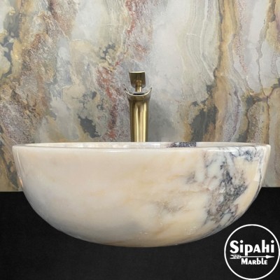 Menekşe Sarılı Mermer Çanak Lavabo