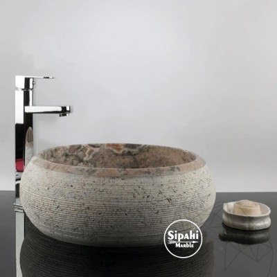 Gümüş Traverten Dışı Taramalı Bombeli Lavabo Gümüş Traverten Dışı Taramalı Bombeli Lavabo