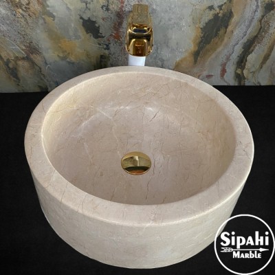 Bej Mermer Kalın Kenar Silindir Lavabo Bej Mermer Kalın Kenar Silindir Lavabo
