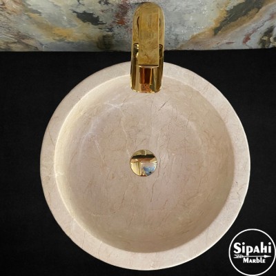 Bej Mermer Kalın Kenar Silindir Lavabo Bej Mermer Kalın Kenar Silindir Lavabo