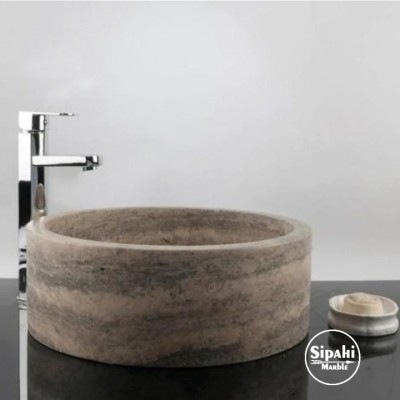 Gümüş Traverten Silindir Lavabo Gümüş Traverten Silindir Lavabo