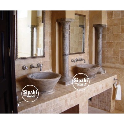 Gümüş Traverten Standlı V Model Lavabo Gümüş Traverten Standlı V Model Lavabo
