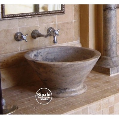 Gümüş Traverten Standlı V Model Lavabo Gümüş Traverten Standlı V Model Lavabo