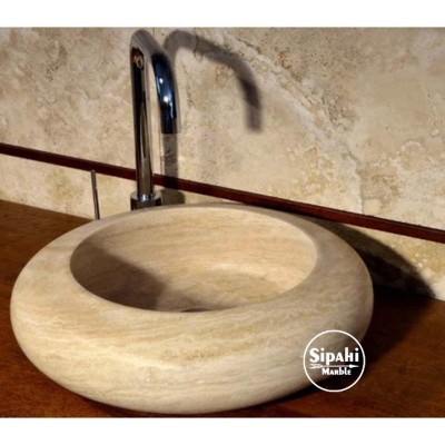 Traverten Basık Bombeli Lavabo Traverten Basık Bombeli Lavabo
