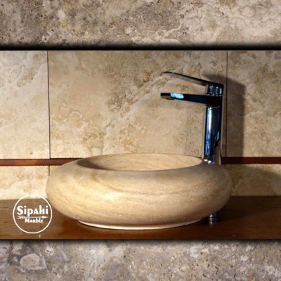 Traverten Basık Bombeli Lavabo Traverten Basık Bombeli Lavabo